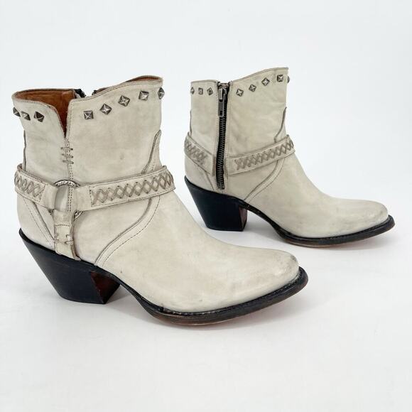 Lucchese White Ani Distressed Harness Western Cowgirl Ankle Boot Bootie size 6.5 - Picture 1 of 11